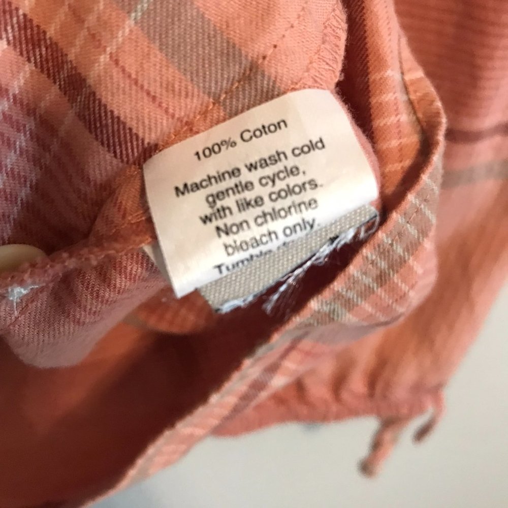 SOLD Moringview Cotton Tie-Sleeve Shirt in Peach Plaid Size Large SOLD - Picture 5 of 6